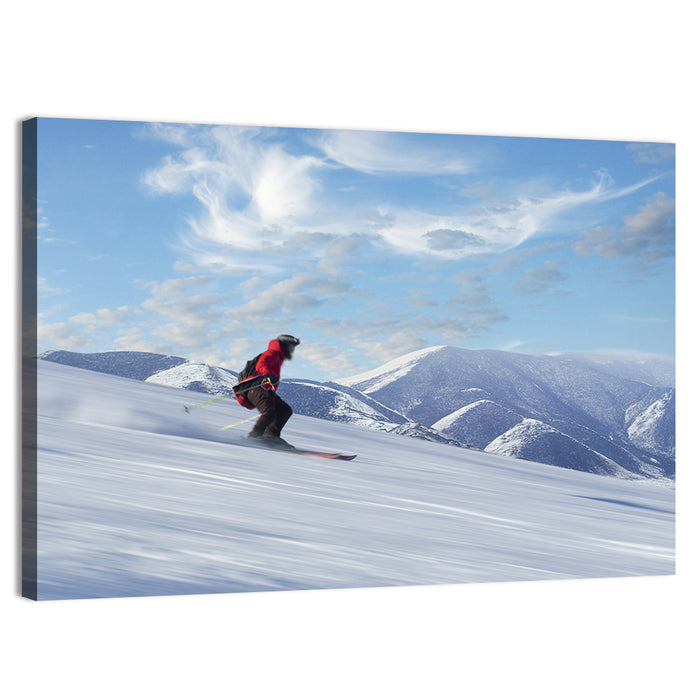 Skier on Snowy Mountain Slope Wall Art as a canvas print