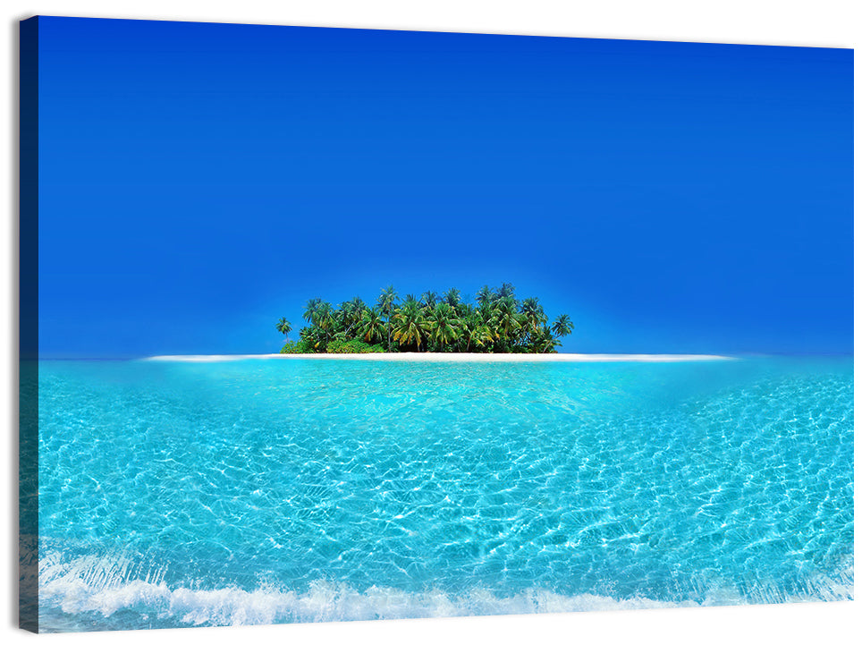 Turquoise Atoll Sandbar with Palm Trees Wall Art