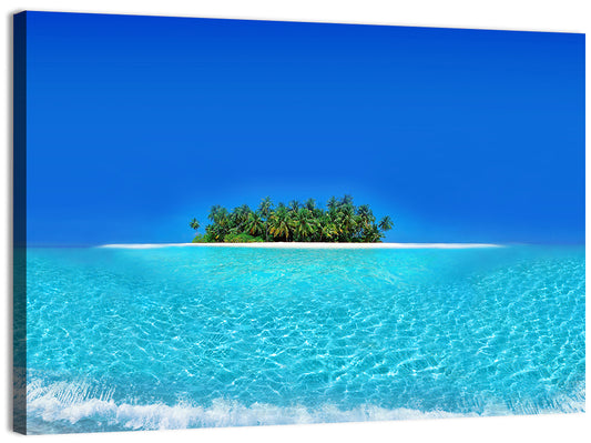 Turquoise Atoll Sandbar with Palm Trees Wall Art