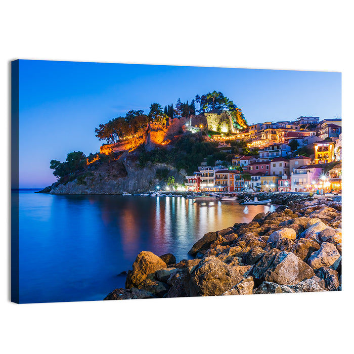 Parga Harbor at Dusk Wall Art as a canvas print