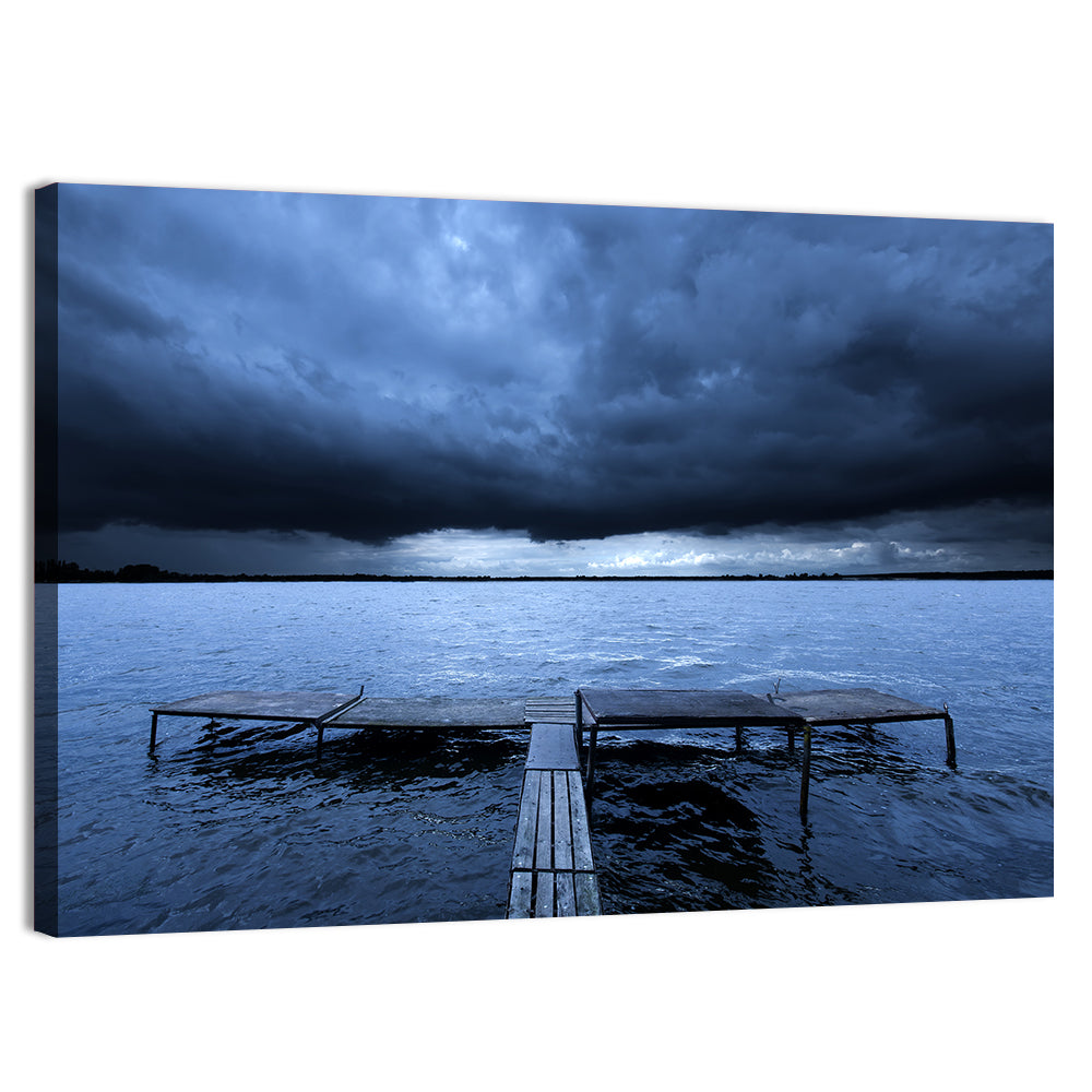 Stormy Lake Pier Wall Art