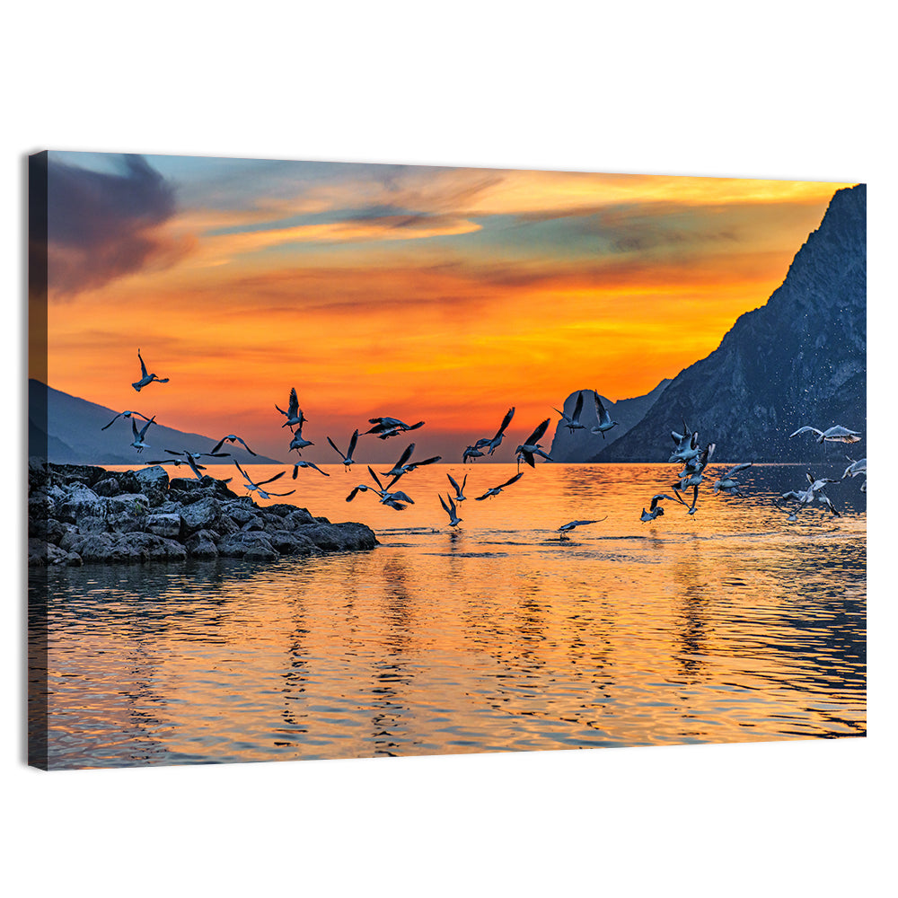 Lake Garda Sunset Birds Wall Art