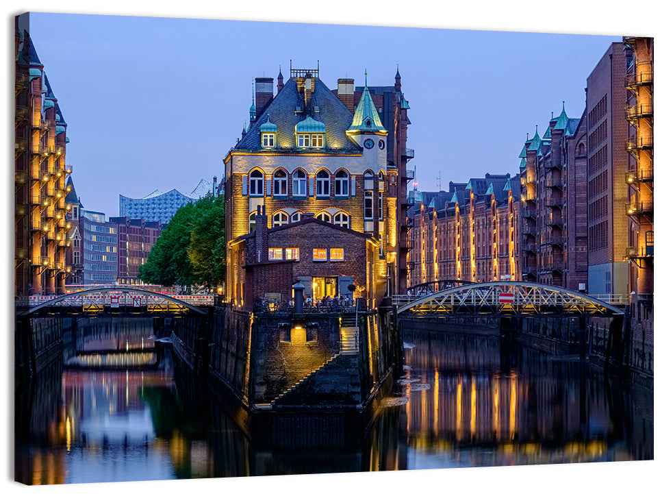 Wasserschloss Blue Hour Reflections Wall Art, canvas print, landscape