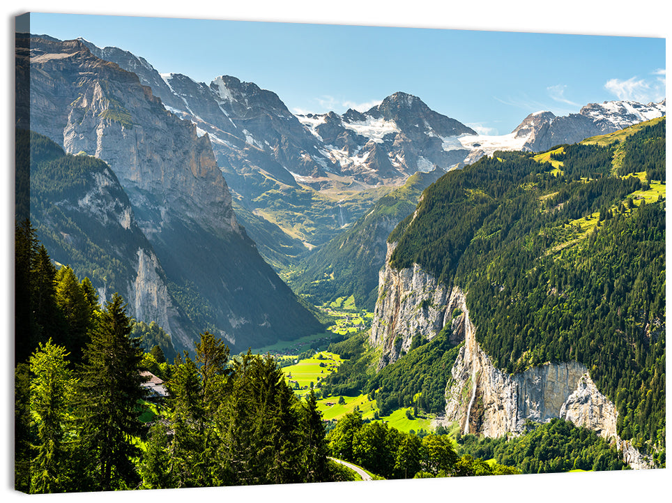 Lauterbrunnen Valley Waterfall View Wall Art, canvas print, landscape
