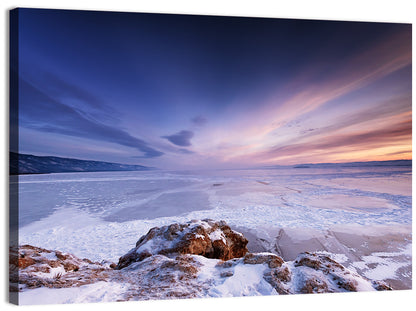 Frozen Lake Ice and Sunset Sky Wall Art