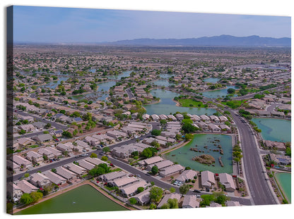 Aerial Desert Suburb with Lakes Wall Art