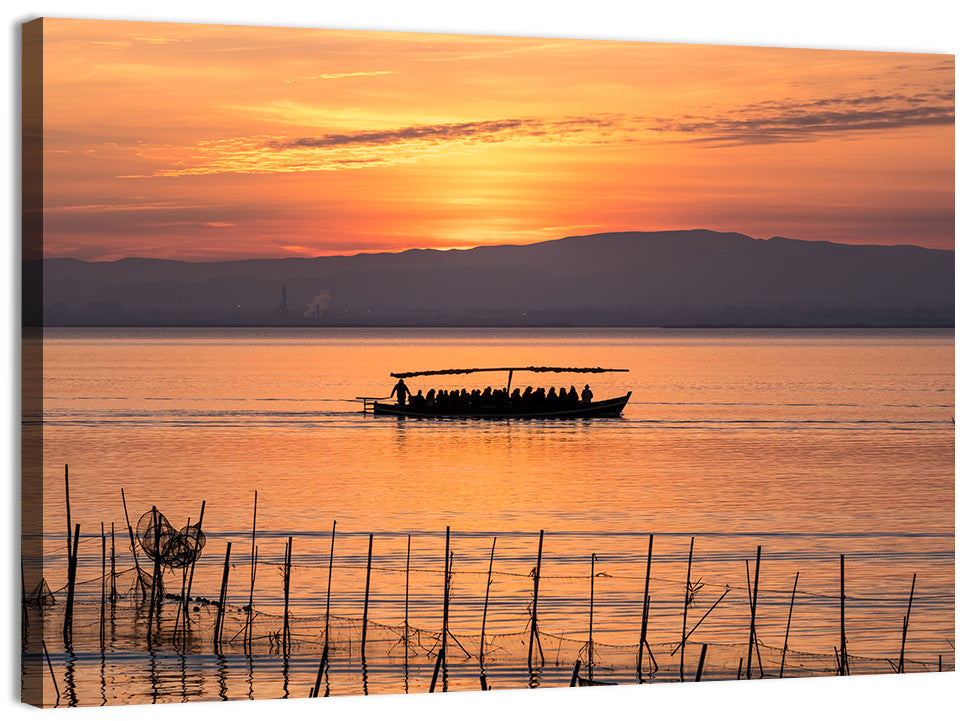 Albufera Sunrise Boat Silhouette Wall Art