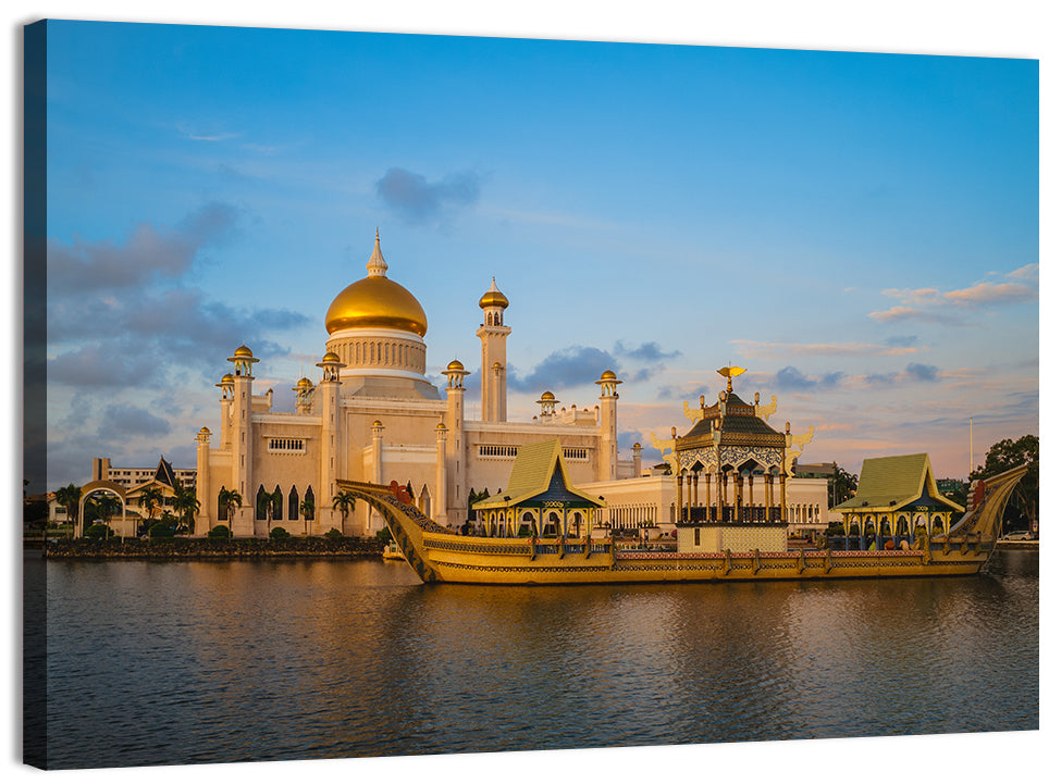 Sultan Omar Ali Saifuddien Mosque at Golden Hour Wall Art, canvas print, landscape