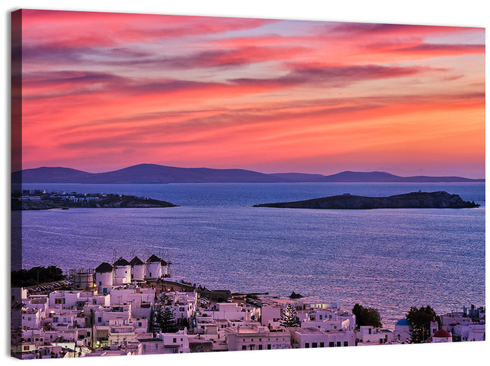 Mykonos Windmills at Sunset Wall Art as a canvas print