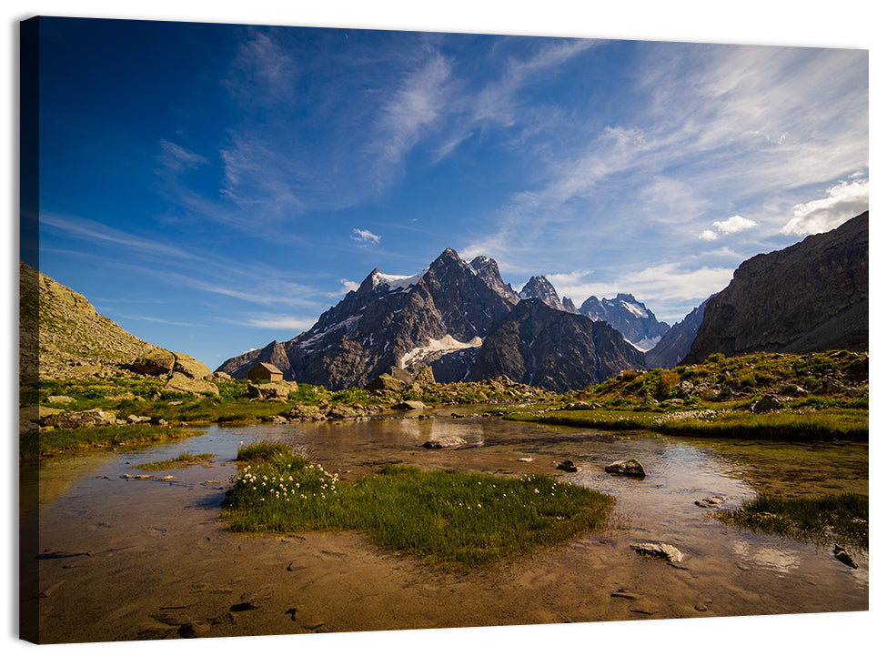 La Meije Alpine Lake and Stone Hut Wall Art