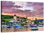 Spiez Castle Harbor Sunset Wall Art