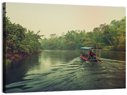 Misty Long-tail Boat on River Kwai Wall Art