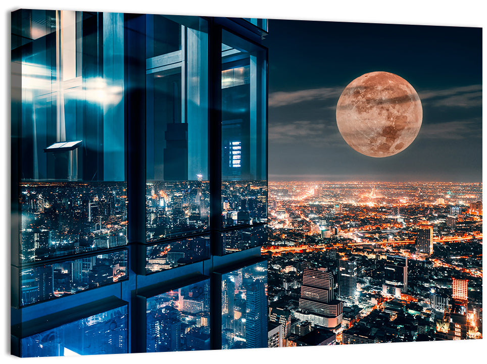 Bangkok Moonlit Skyline Wall Art, canvas print, landscape