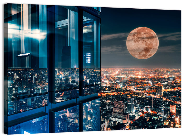 Bangkok Moonlit Skyline Wall Art as a canvas print