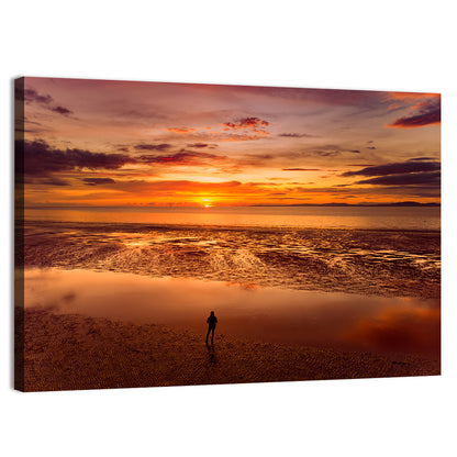 Solitary Figure on Sunset Shore Wall Art