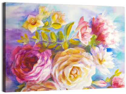 Painterly Peonies and Rose Bouquet Wall Art