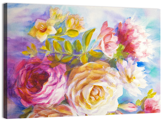 Painterly Peonies and Rose Bouquet Wall Art