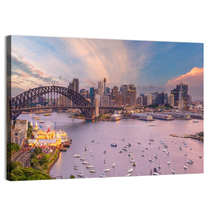 Sydney Harbour Bridge at Golden Twilight Wall Art as a canvas print