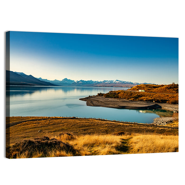 Lake Pukaki Golden Hour with Mount Cook Wall Art as a canvas print