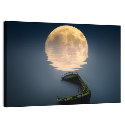 Moonlit Shipwreck Reflection Wall Art