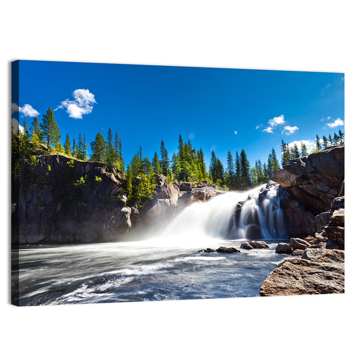 Misty Blue Waterfall Wall Art as a canvas print