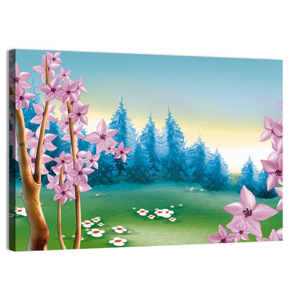 Spring Meadow Forest Illustration Wall Art