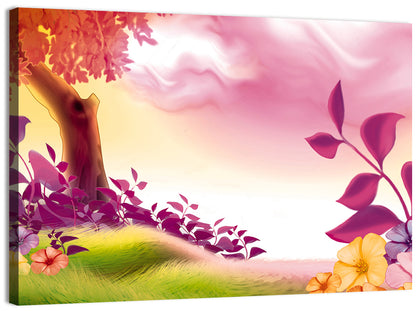 Dreamy Summer Meadow Illustration Wall Art