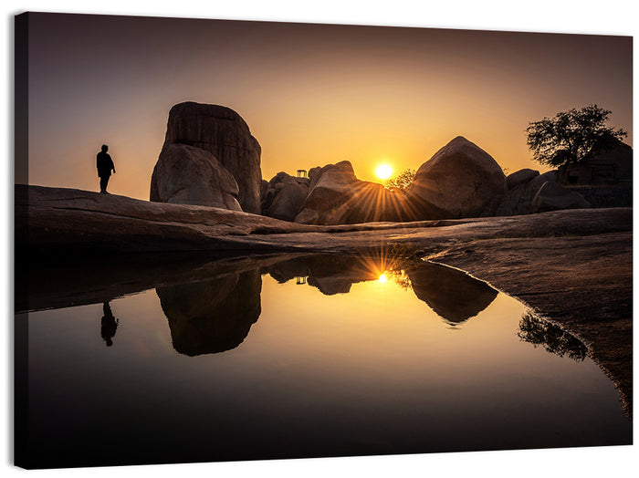 Hemakuta Hill Sunrise Temples Wall Art as a canvas print