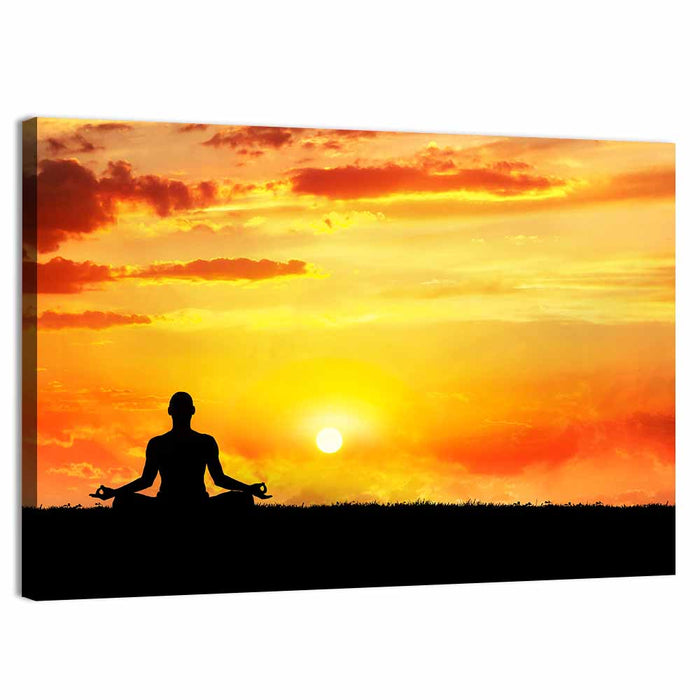 Sunset Yoga Meditation Silhouette Wall Art as a canvas print