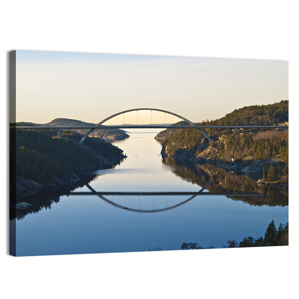 Svinesund Bridge at Golden Hour Wall Art, canvas print, landscape
