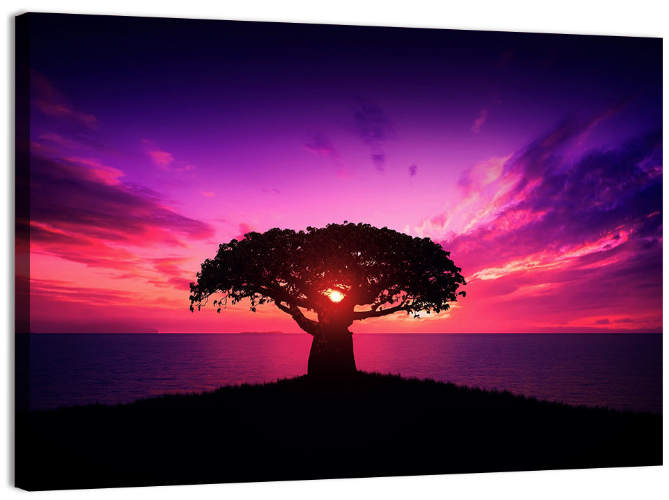 Baobab Sunset Silhouette Wall Art, canvas print, landscape