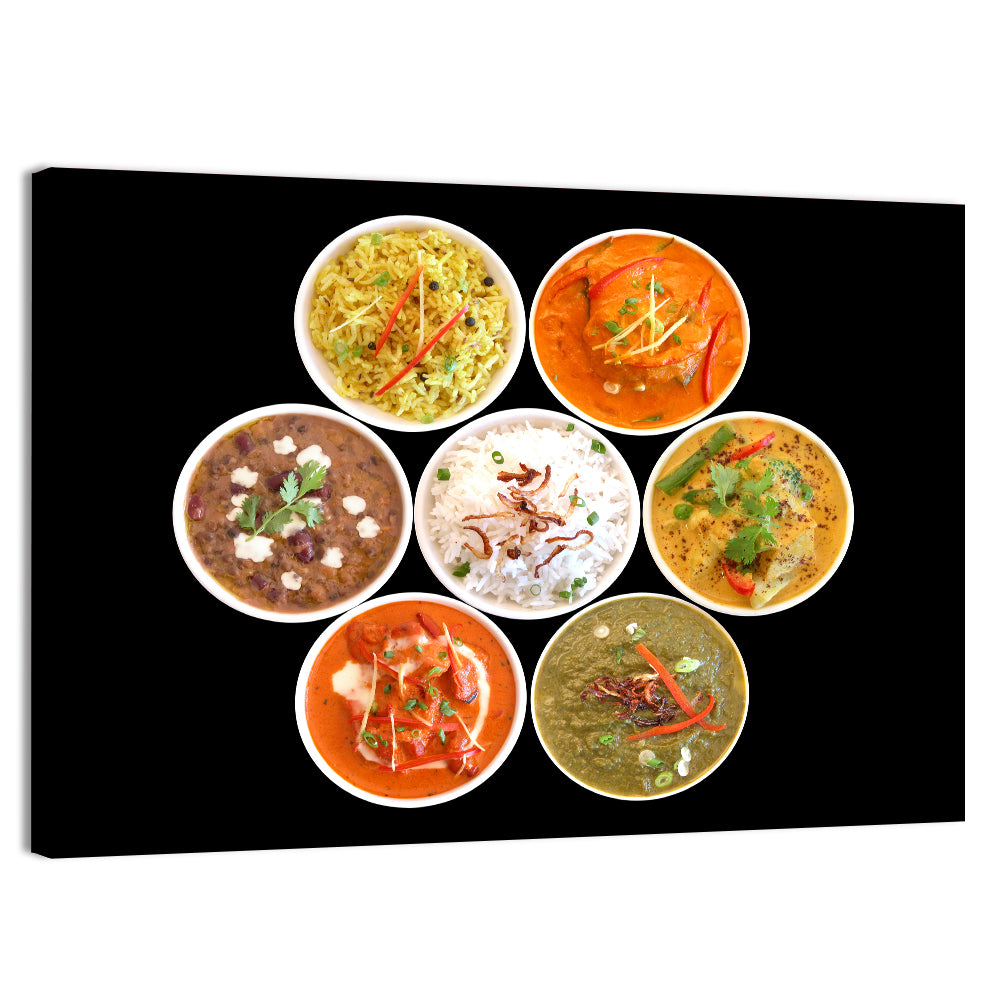 Six Indian Curry Bowls Wall Art, canvas print, landscape