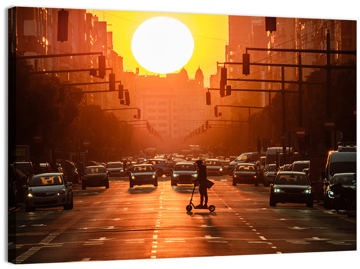 Valencia Port Avenue at Dusk Wall Art as a canvas print