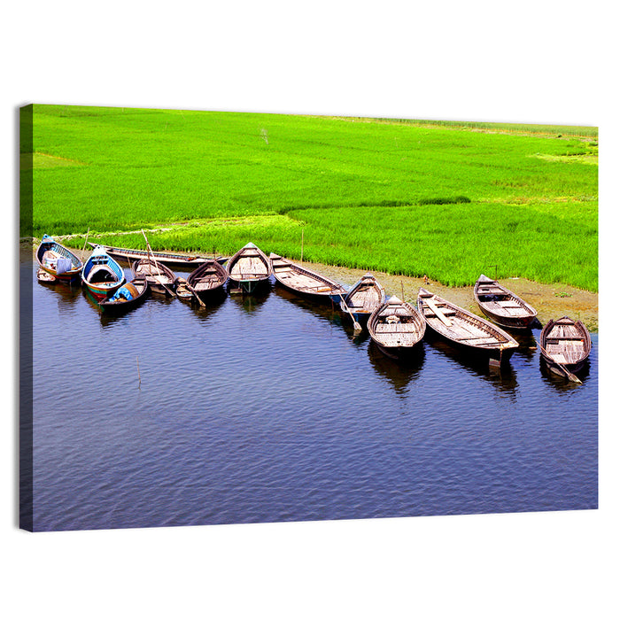 Boats at the Shoreline Wall Art as a canvas print