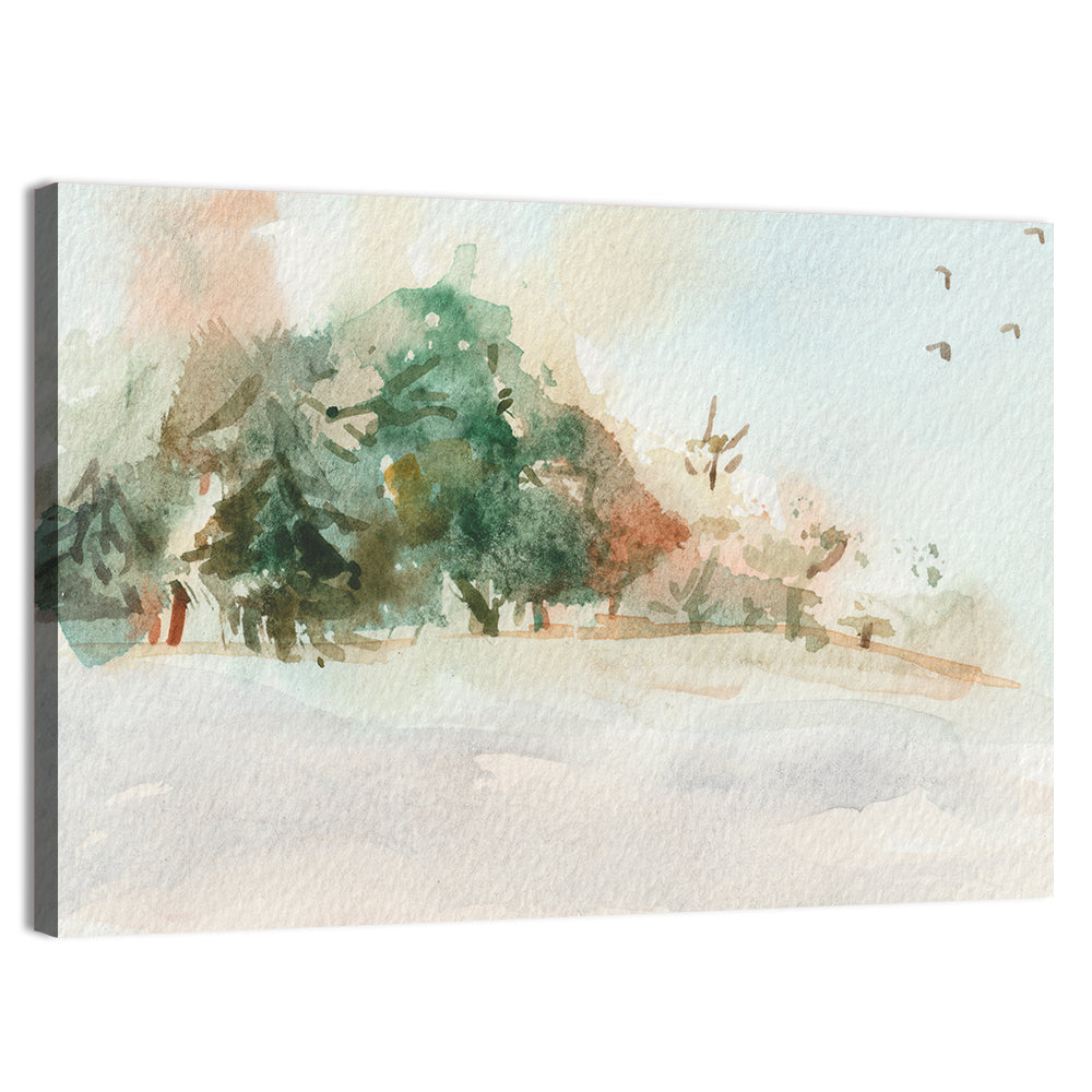 Winter Forest Watercolor Landscape Wall Art