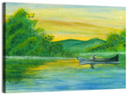 Rowboat on Serene Lake Watercolor Wall Art