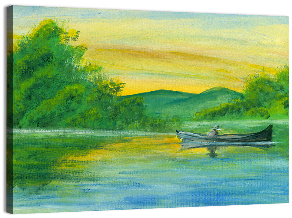 Rowboat on Serene Lake Watercolor Wall Art