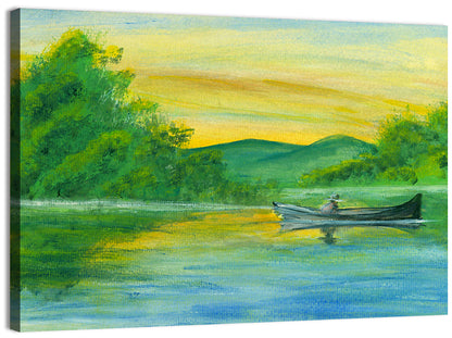 Rowboat on Serene Lake Watercolor Wall Art