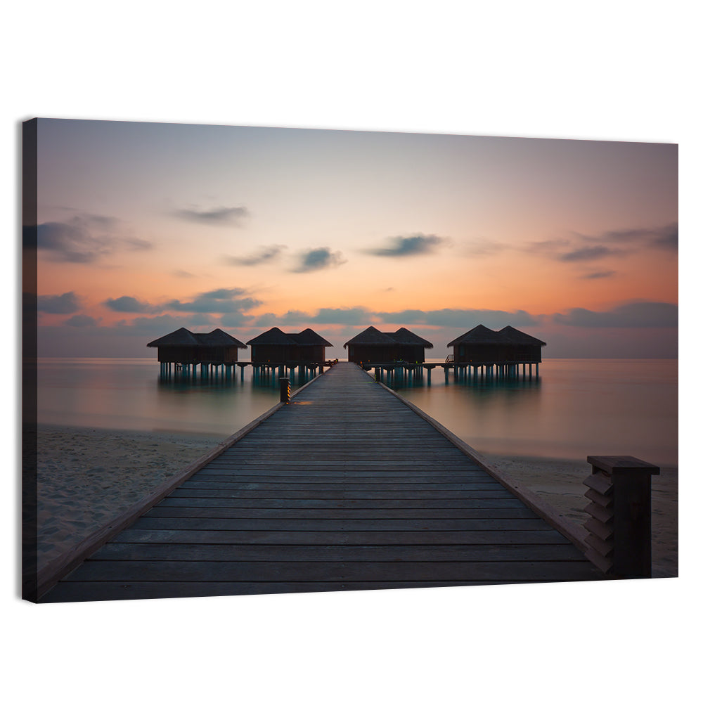 Overwater Bungalows at Sunset Wall Art