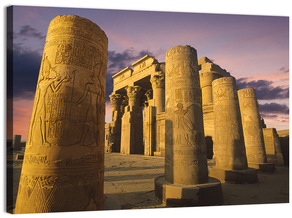Kom Ombo Temple Pillars at Sunset Wall Art, canvas print, landscape
