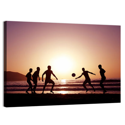 Beach Football at Sunset Wall Art