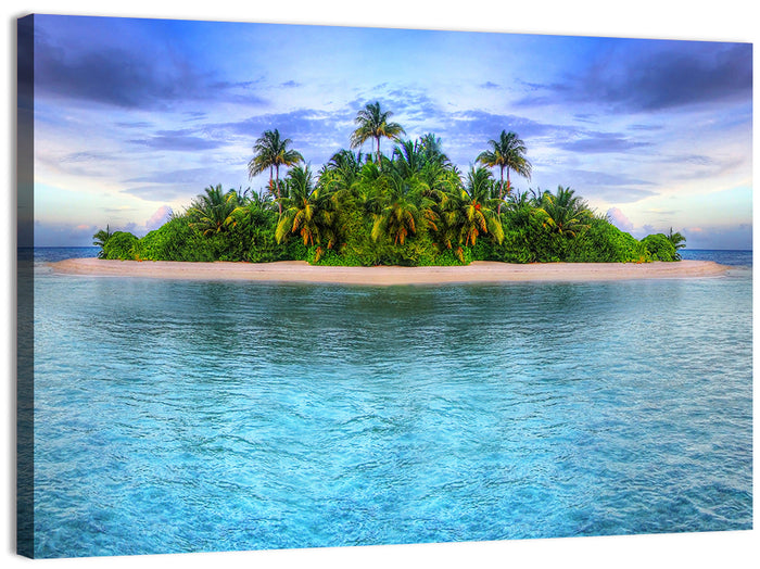 Mirrored Tropical Island Lagoon Wall Art as a canvas print