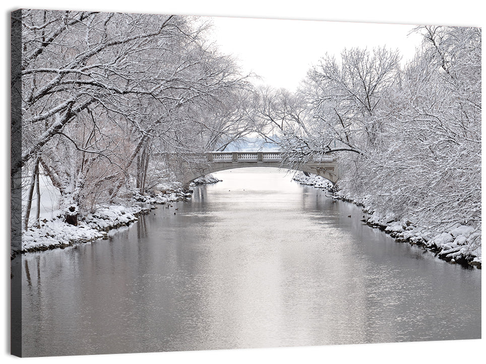 Yahara River Winter Stone Bridge Wall Art