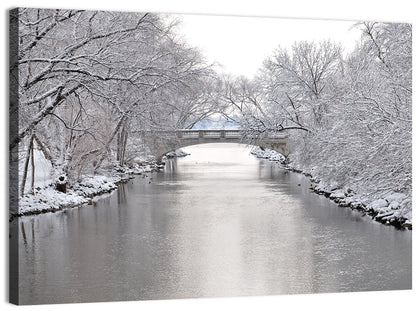 Yahara River Winter Stone Bridge Wall Art