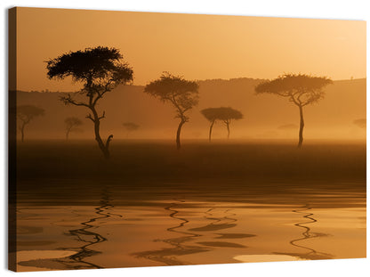 Savanna Sunset Acacia Silhouettes Wall Art