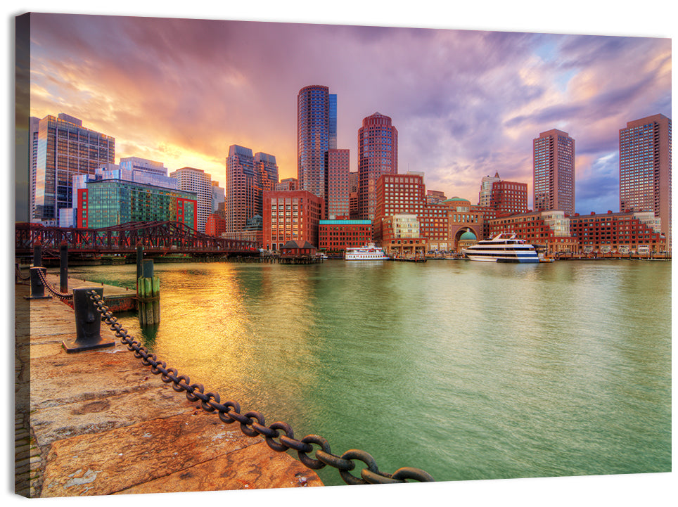 Boston Harbor Skyline at Sunset Wall Art