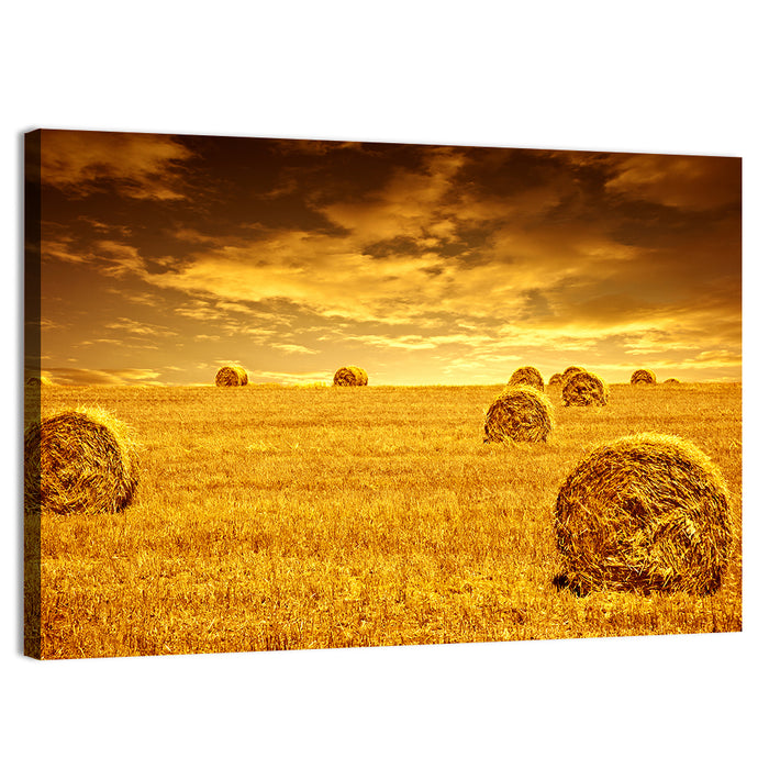 Golden Hour Haystacks Wall Art as a canvas print