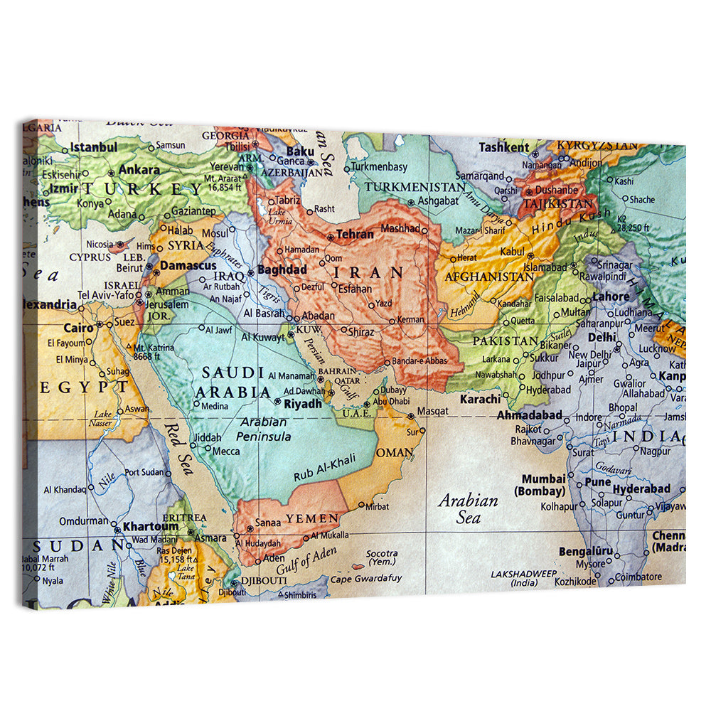 Middle East Political Map Wall Art