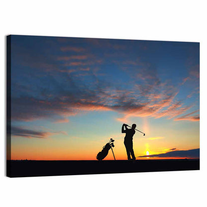 Sunset Golfer Silhouette Wall Art
