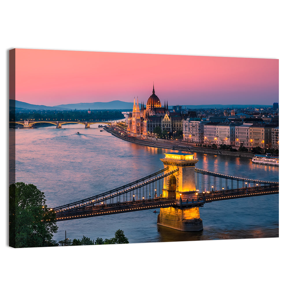 Budapest Chain Bridge at Twilight Wall Art